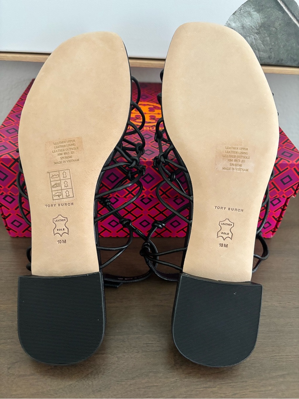 Tory Burch Black Knotted Leather Slingback Sandals - Picture 2 of 8